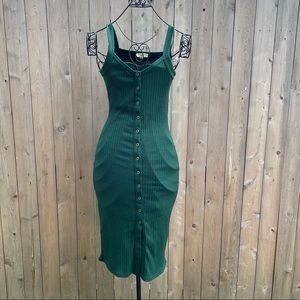 Entro Bodycon Dress Green Ribbed Buttons Size Small